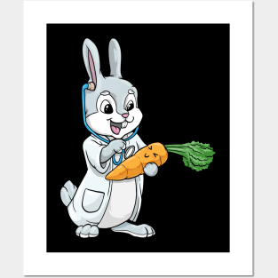 Rabbit as doctor with stethoscope and carrot Posters and Art